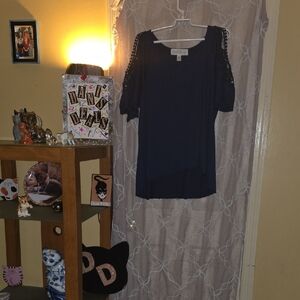 French Laundry Navy  with rochet Accented Cold Shoulder